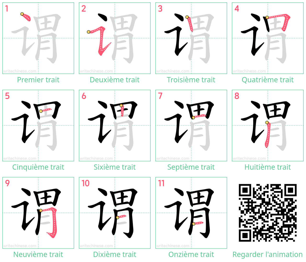 Diagrammes d'ordre des traits étape par étape pour le caractère 谓