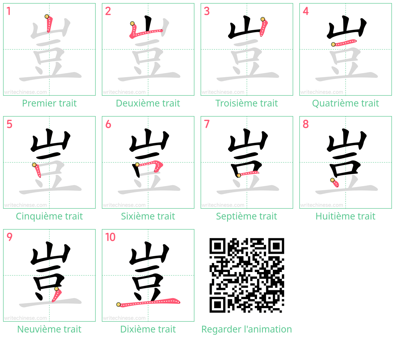 Diagrammes d'ordre des traits étape par étape pour le caractère 豈