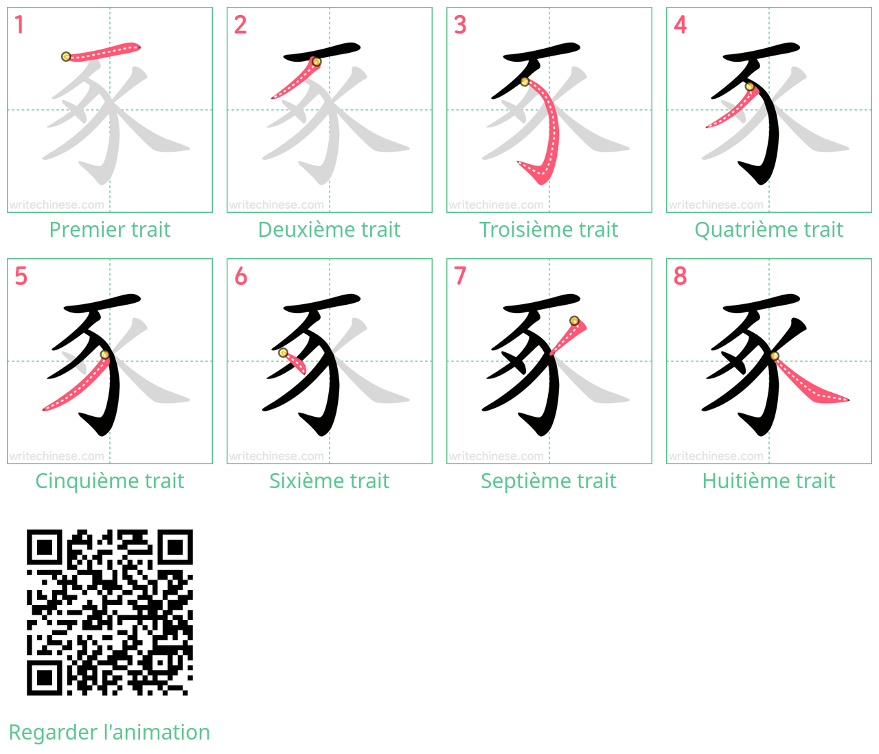 Diagrammes d'ordre des traits étape par étape pour le caractère 豖