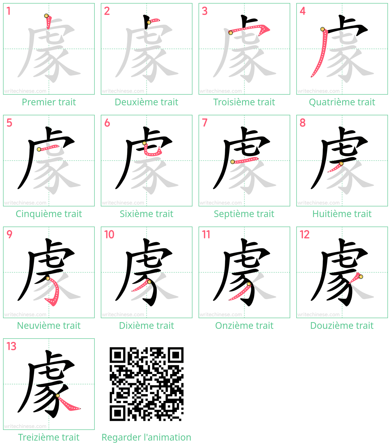 Diagrammes d'ordre des traits étape par étape pour le caractère 豦