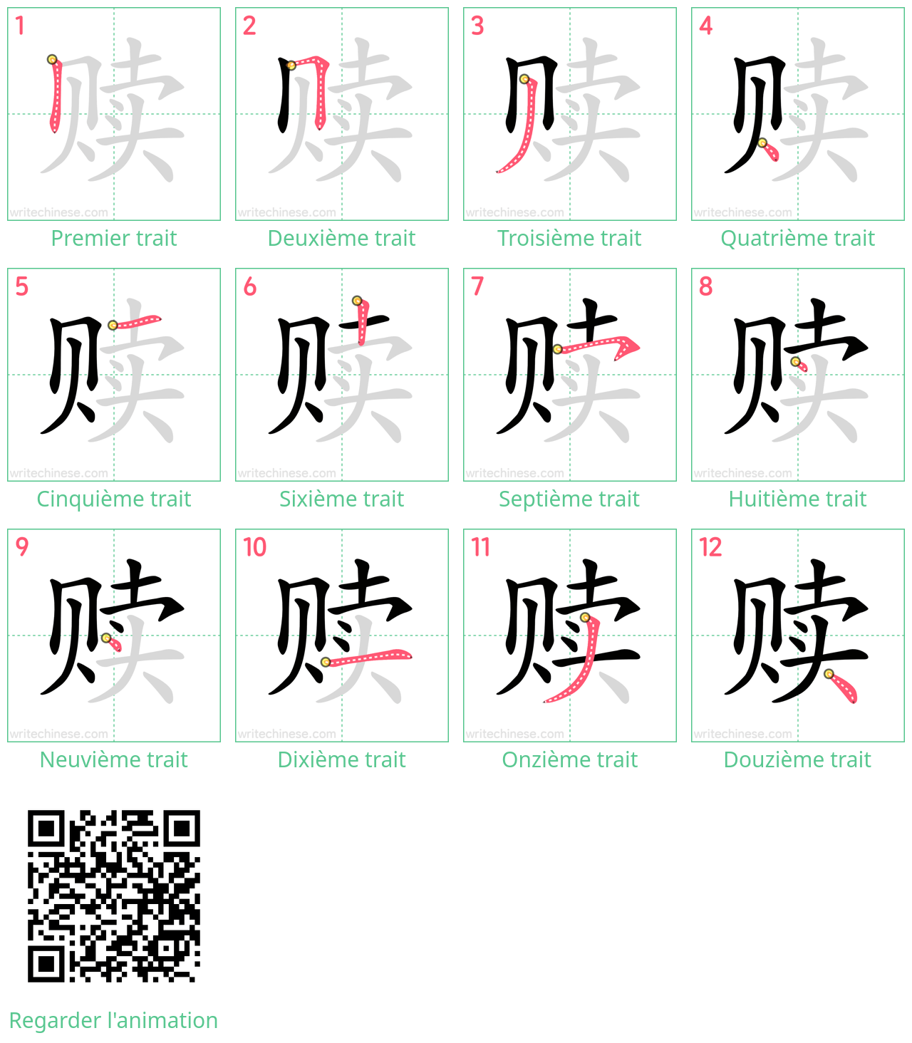 Diagrammes d'ordre des traits étape par étape pour le caractère 赎