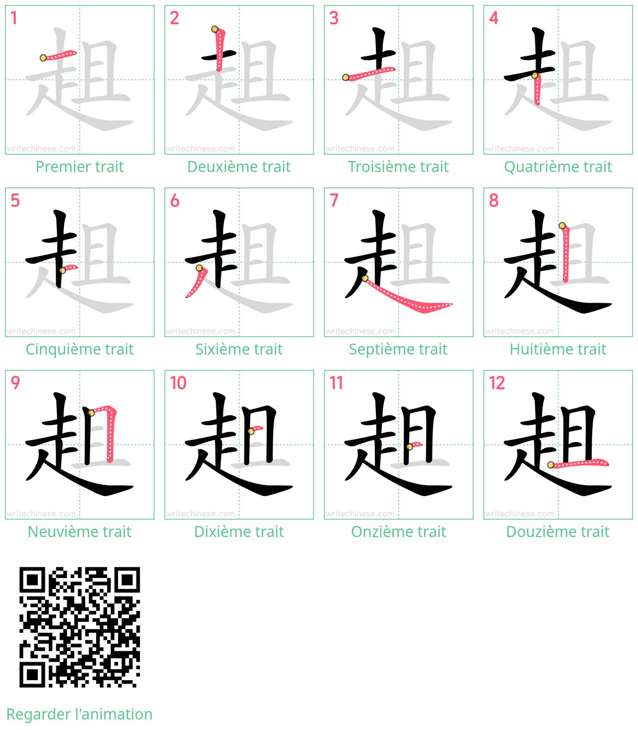 Diagrammes d'ordre des traits étape par étape pour le caractère 趄