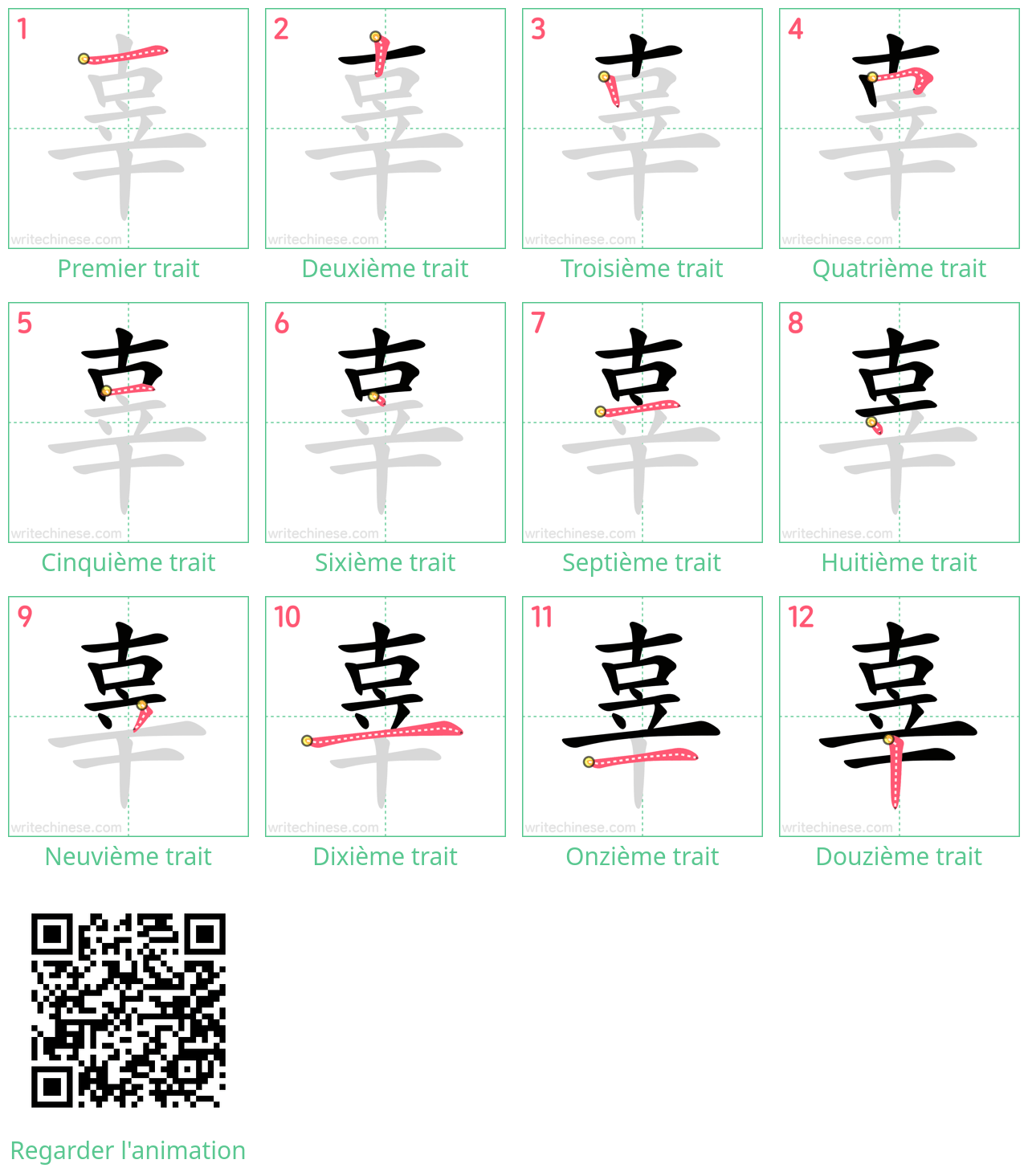 Diagrammes d'ordre des traits étape par étape pour le caractère 辜