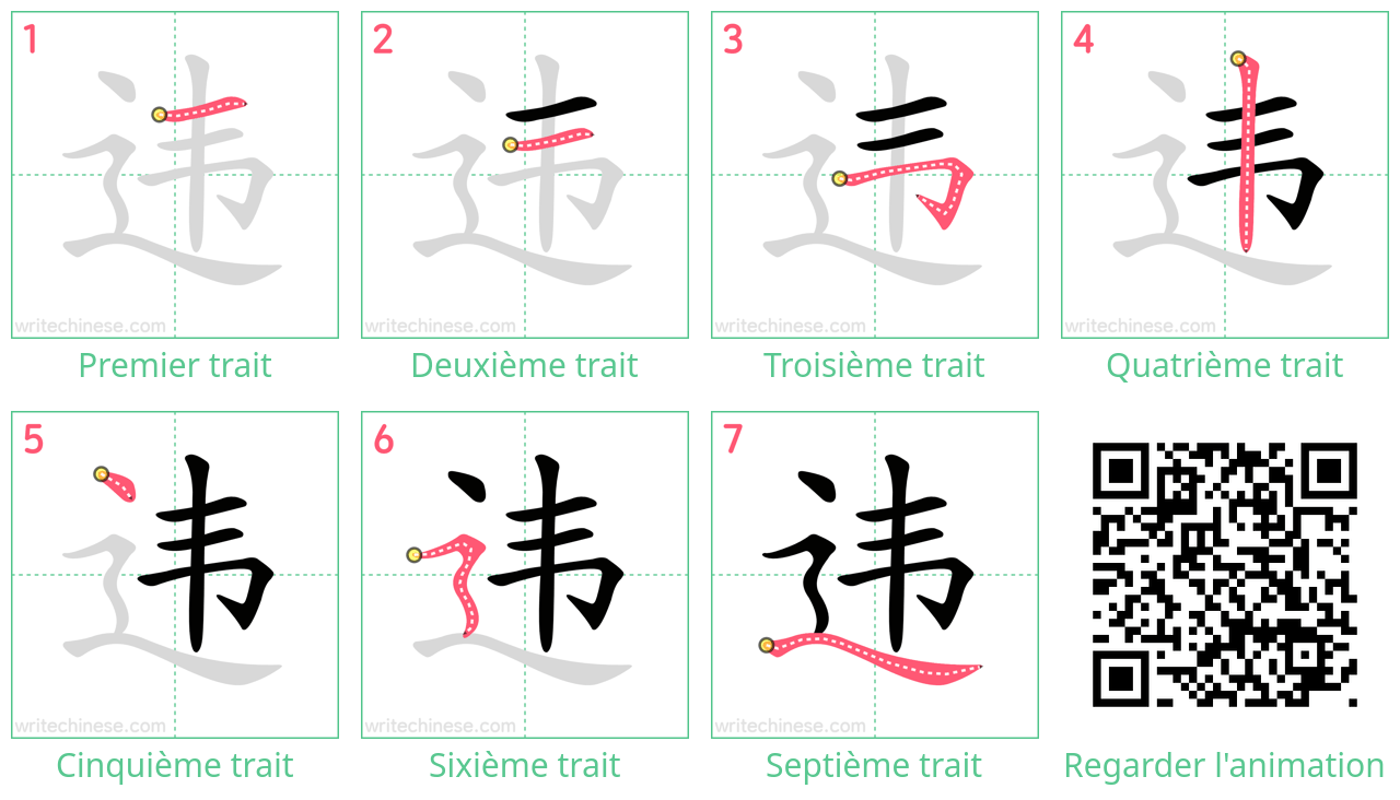 Diagrammes d'ordre des traits étape par étape pour le caractère 违