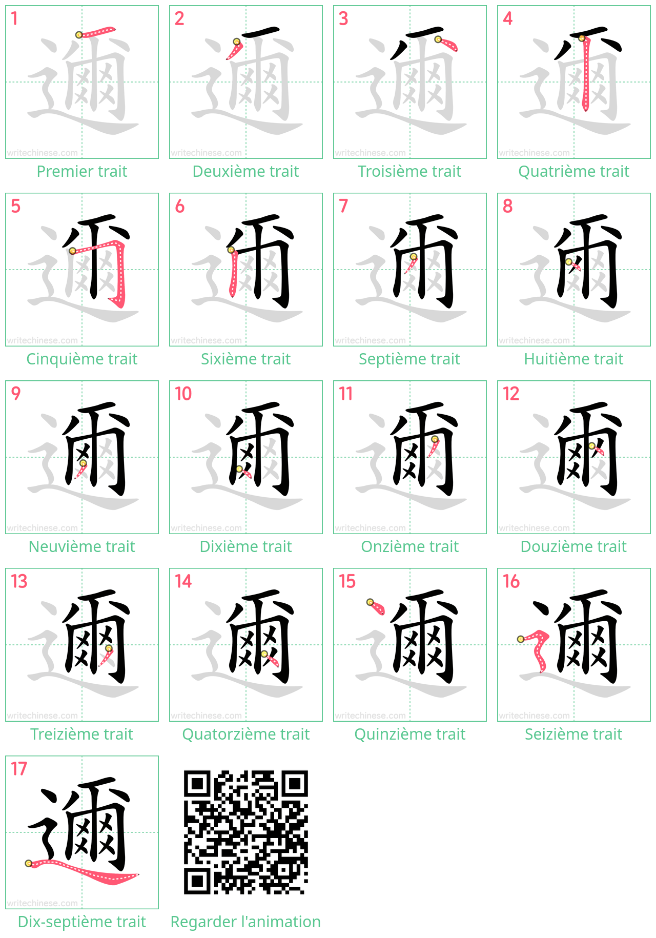 Diagrammes d'ordre des traits étape par étape pour le caractère 邇