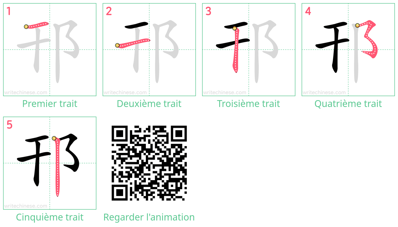 Diagrammes d'ordre des traits étape par étape pour le caractère 邗