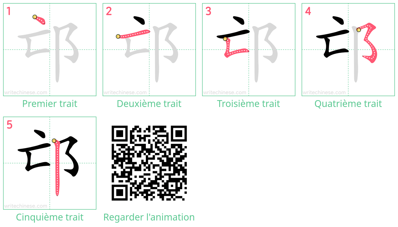 Diagrammes d'ordre des traits étape par étape pour le caractère 邙