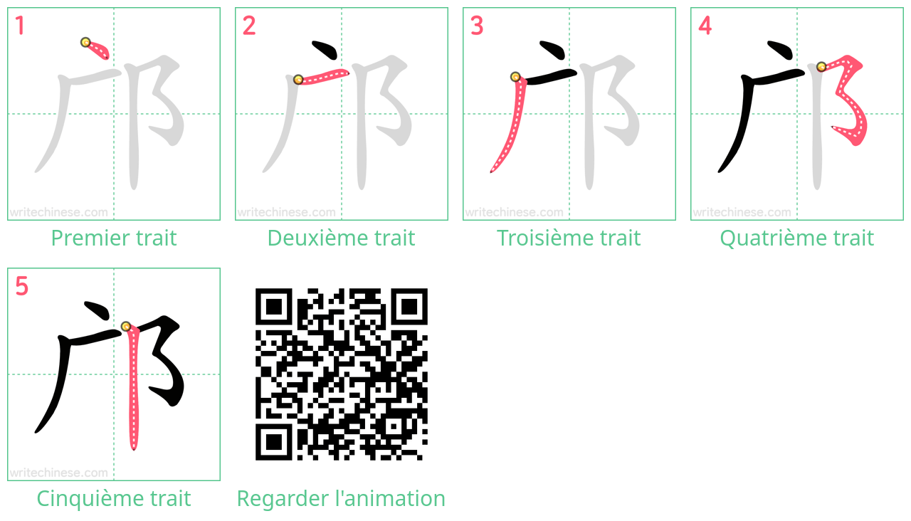 Diagrammes d'ordre des traits étape par étape pour le caractère 邝