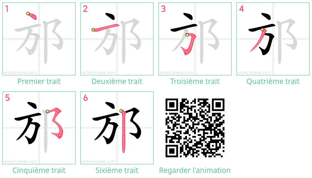 Diagrammes d'ordre des traits étape par étape pour le caractère 邡