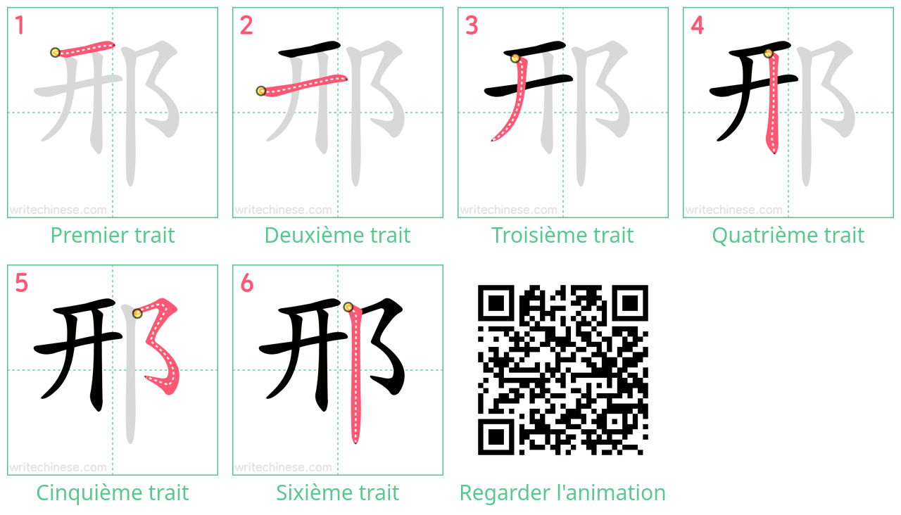 Diagrammes d'ordre des traits étape par étape pour le caractère 邢