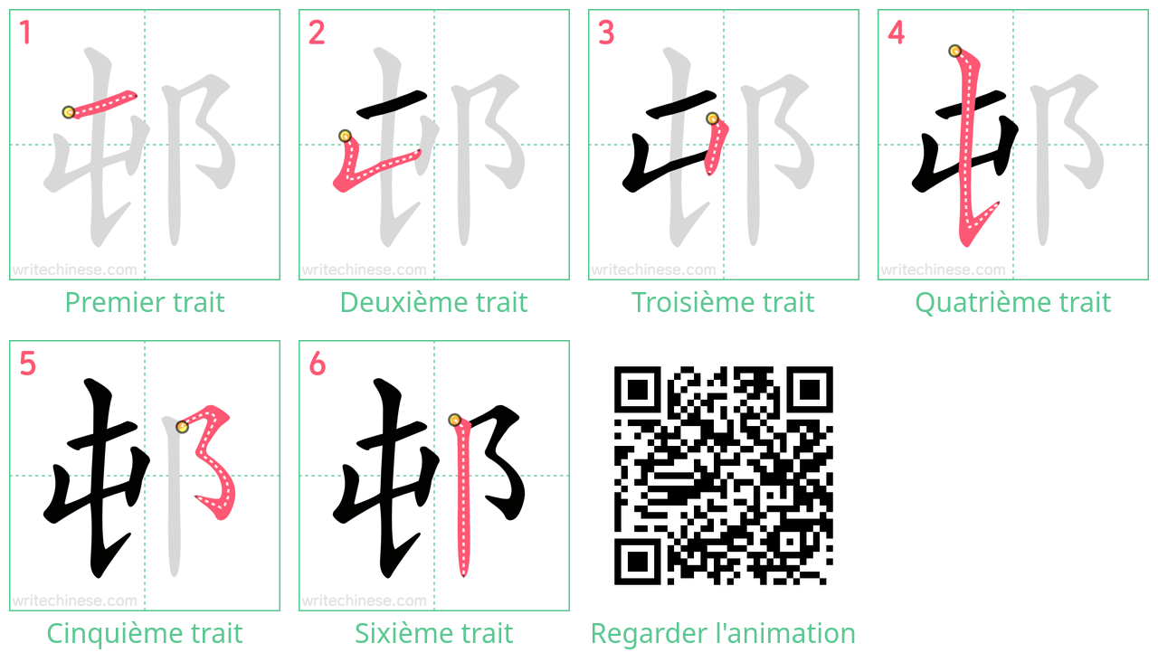 Diagrammes d'ordre des traits étape par étape pour le caractère 邨