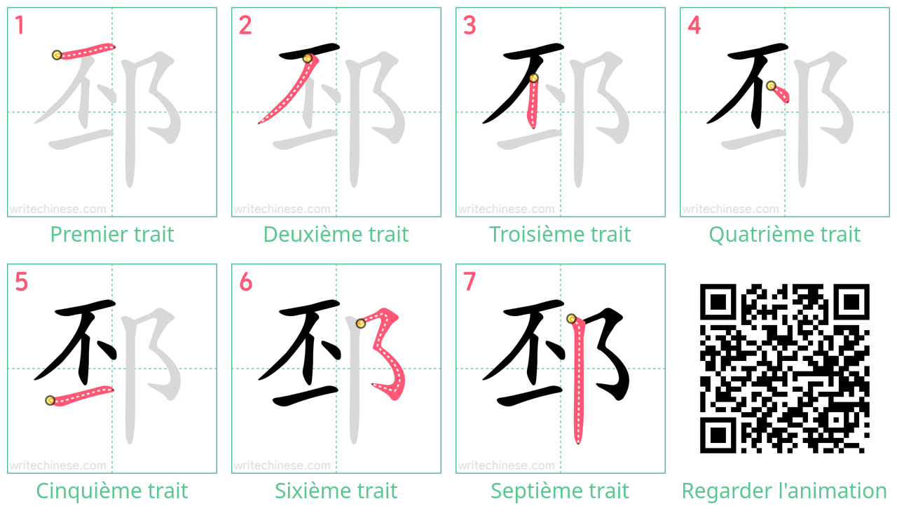 Diagrammes d'ordre des traits étape par étape pour le caractère 邳