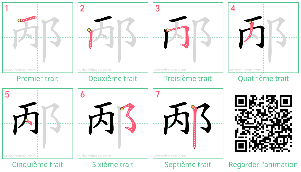 Diagrammes d'ordre des traits étape par étape pour le caractère 邴