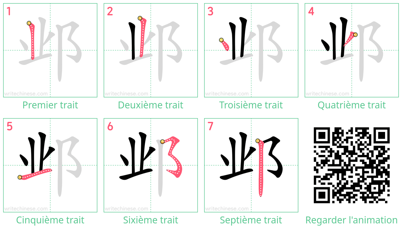 Diagrammes d'ordre des traits étape par étape pour le caractère 邺