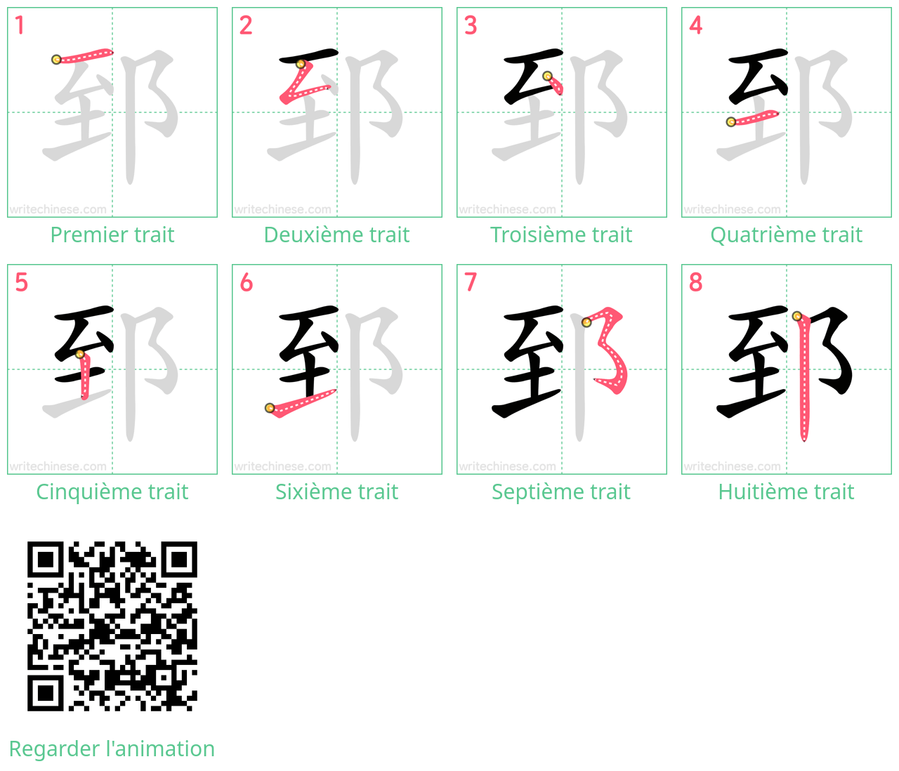 Diagrammes d'ordre des traits étape par étape pour le caractère 郅