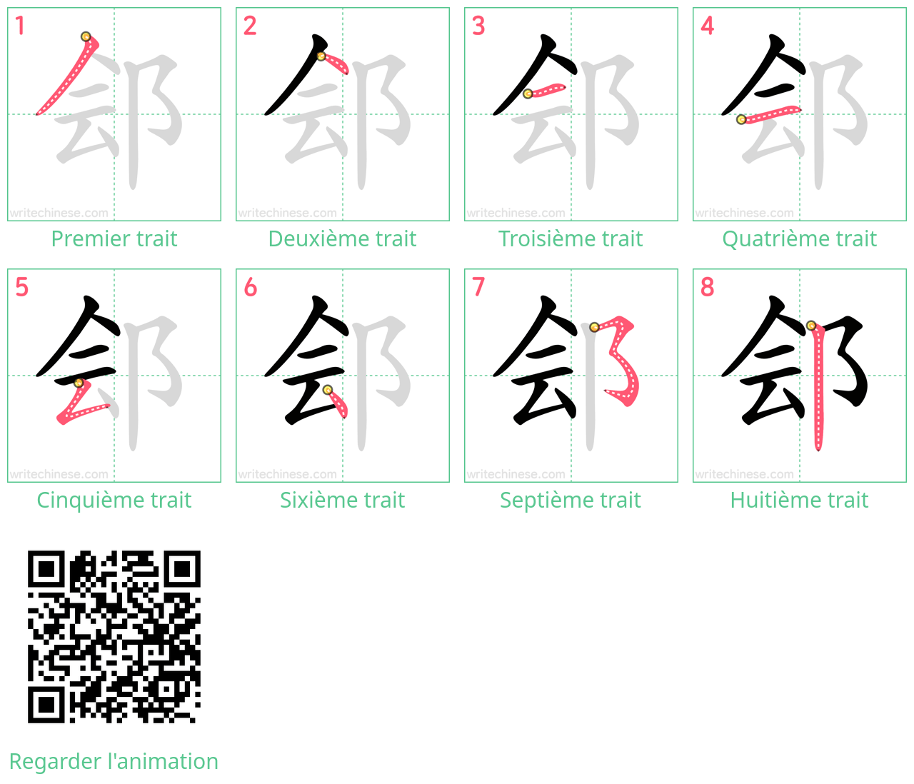 Diagrammes d'ordre des traits étape par étape pour le caractère 郐