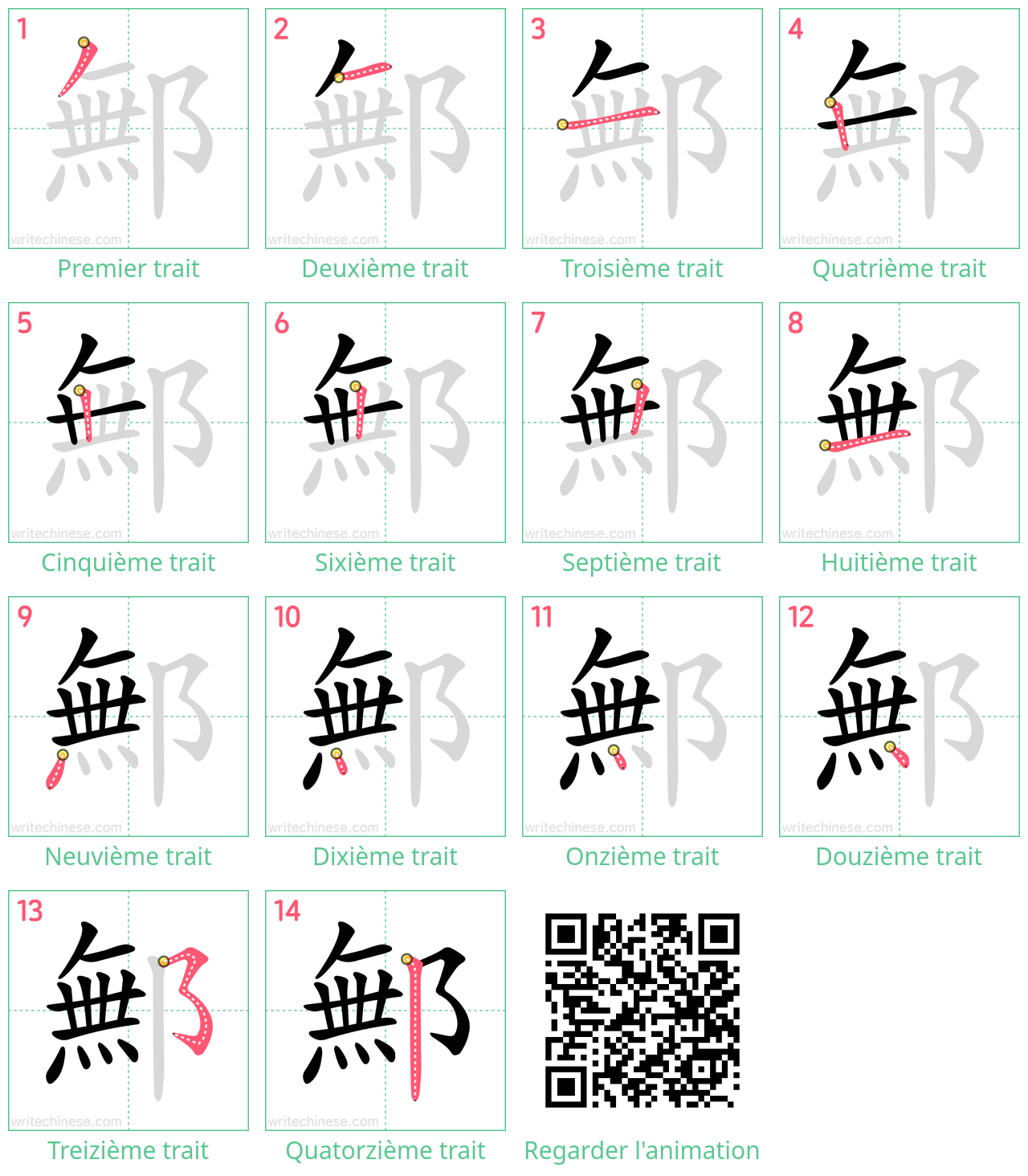 Diagrammes d'ordre des traits étape par étape pour le caractère 鄦