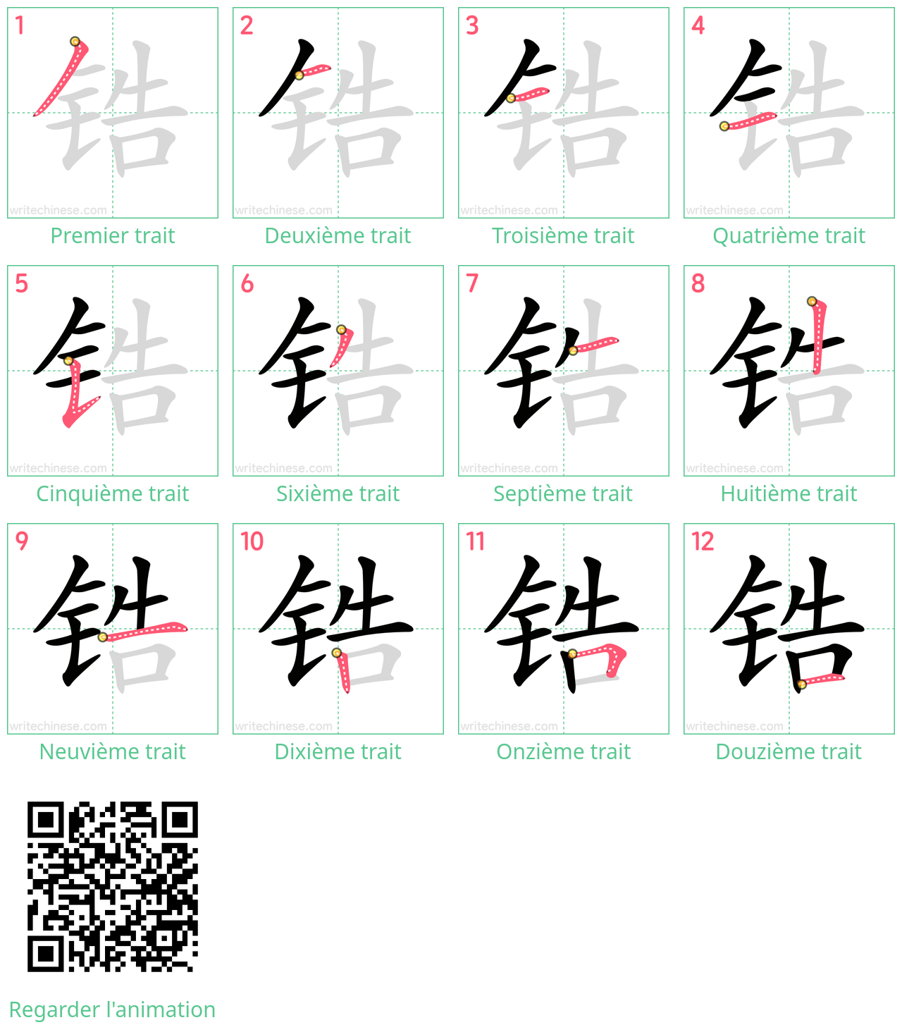 Diagrammes d'ordre des traits étape par étape pour le caractère 锆