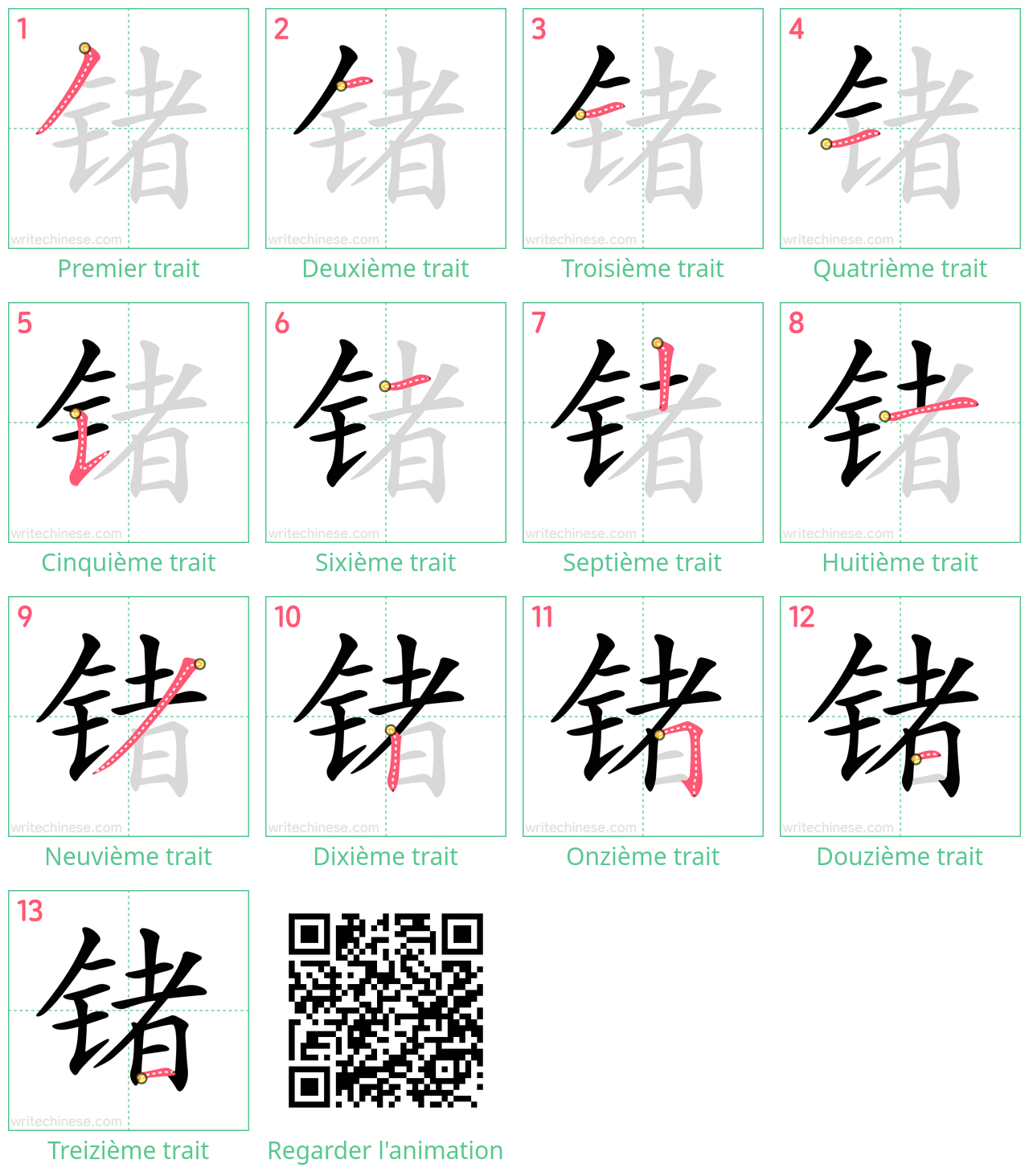 Diagrammes d'ordre des traits étape par étape pour le caractère 锗