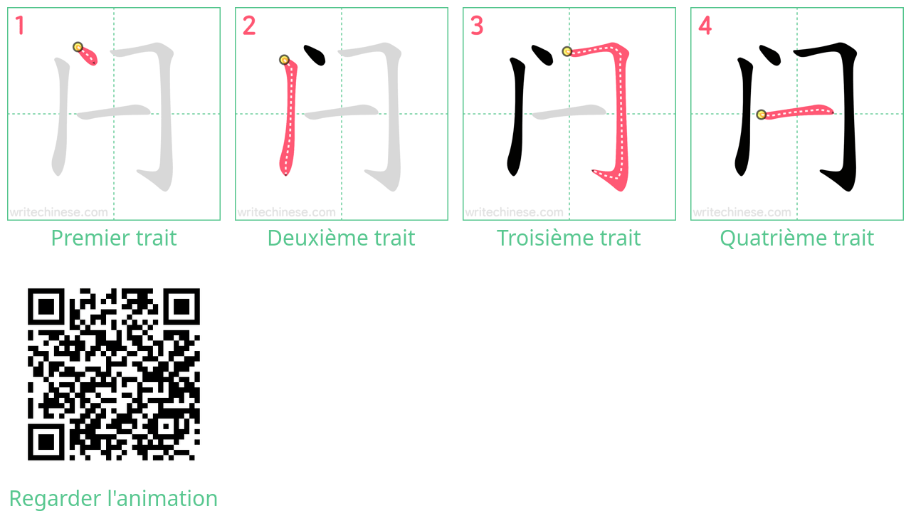 Diagrammes d'ordre des traits étape par étape pour le caractère 闩