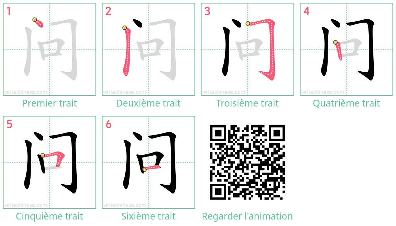 Diagrammes d'ordre des traits étape par étape pour le caractère 问