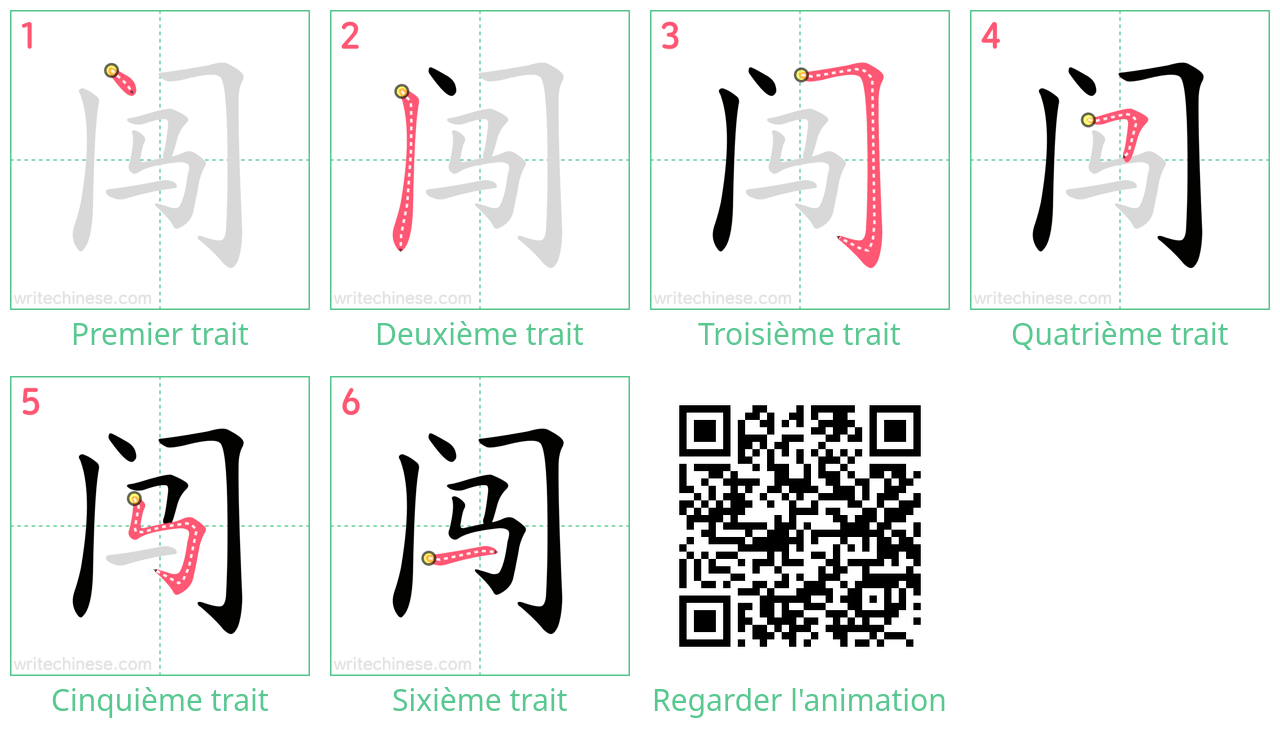 Diagrammes d'ordre des traits étape par étape pour le caractère 闯