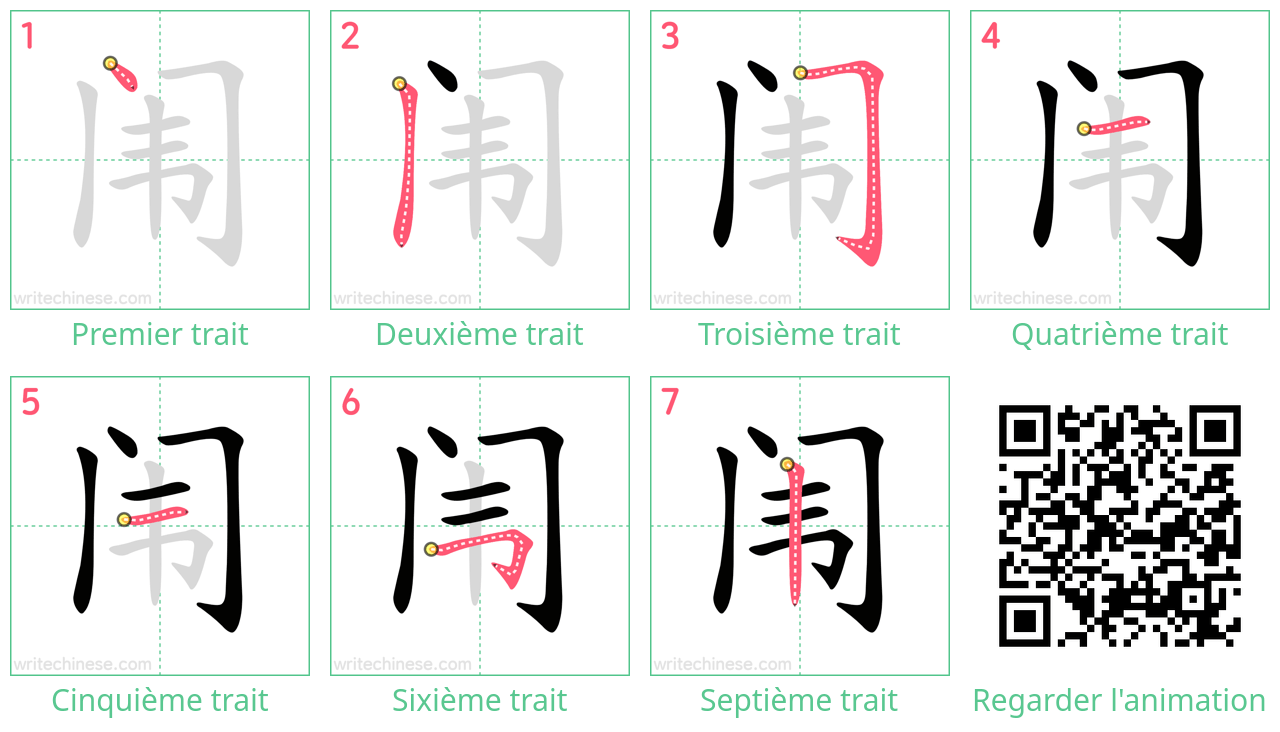 Diagrammes d'ordre des traits étape par étape pour le caractère 闱