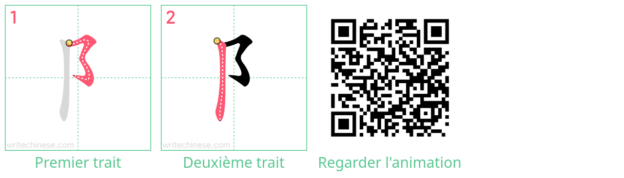 Diagrammes d'ordre des traits étape par étape pour le caractère 阝