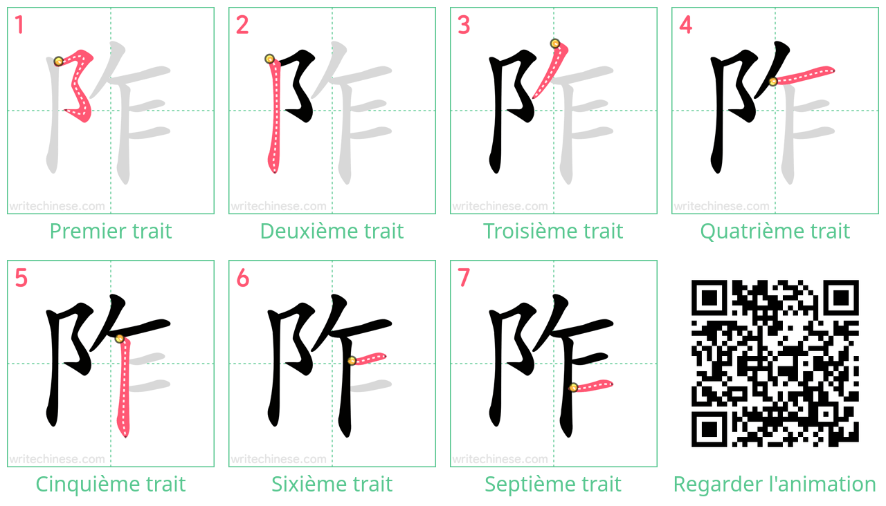 Diagrammes d'ordre des traits étape par étape pour le caractère 阼