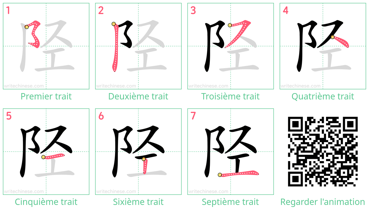 Diagrammes d'ordre des traits étape par étape pour le caractère 陉