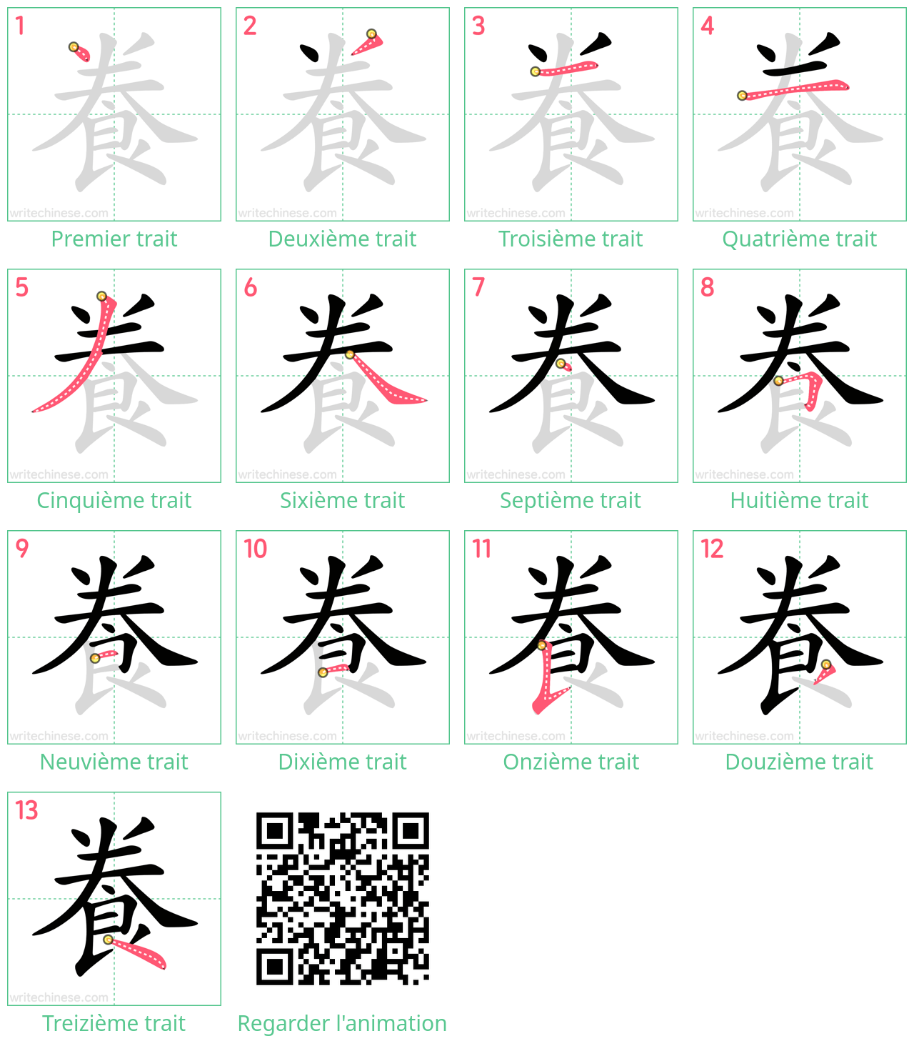 Diagrammes d'ordre des traits étape par étape pour le caractère 飬