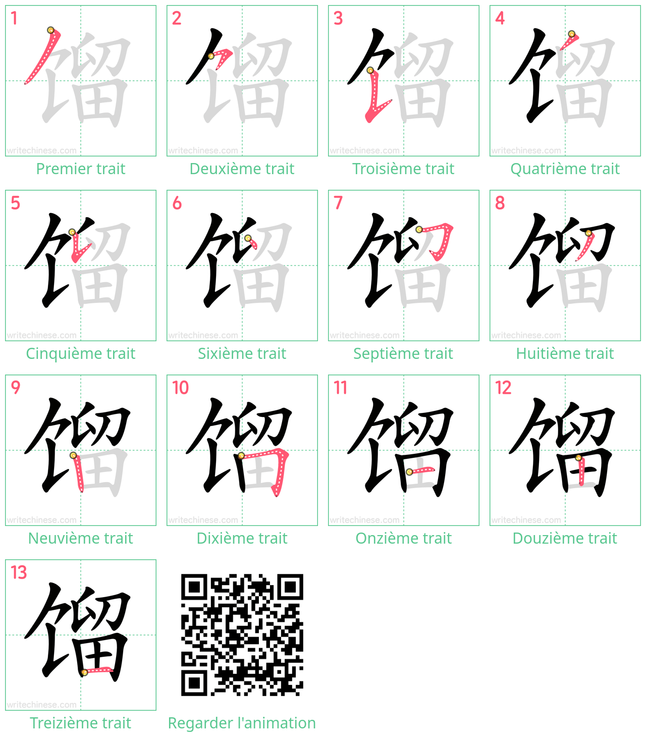 Diagrammes d'ordre des traits étape par étape pour le caractère 馏