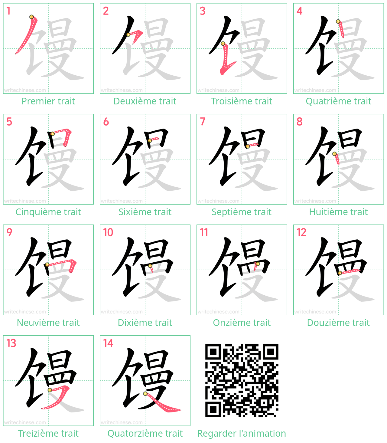 Diagrammes d'ordre des traits étape par étape pour le caractère 馒