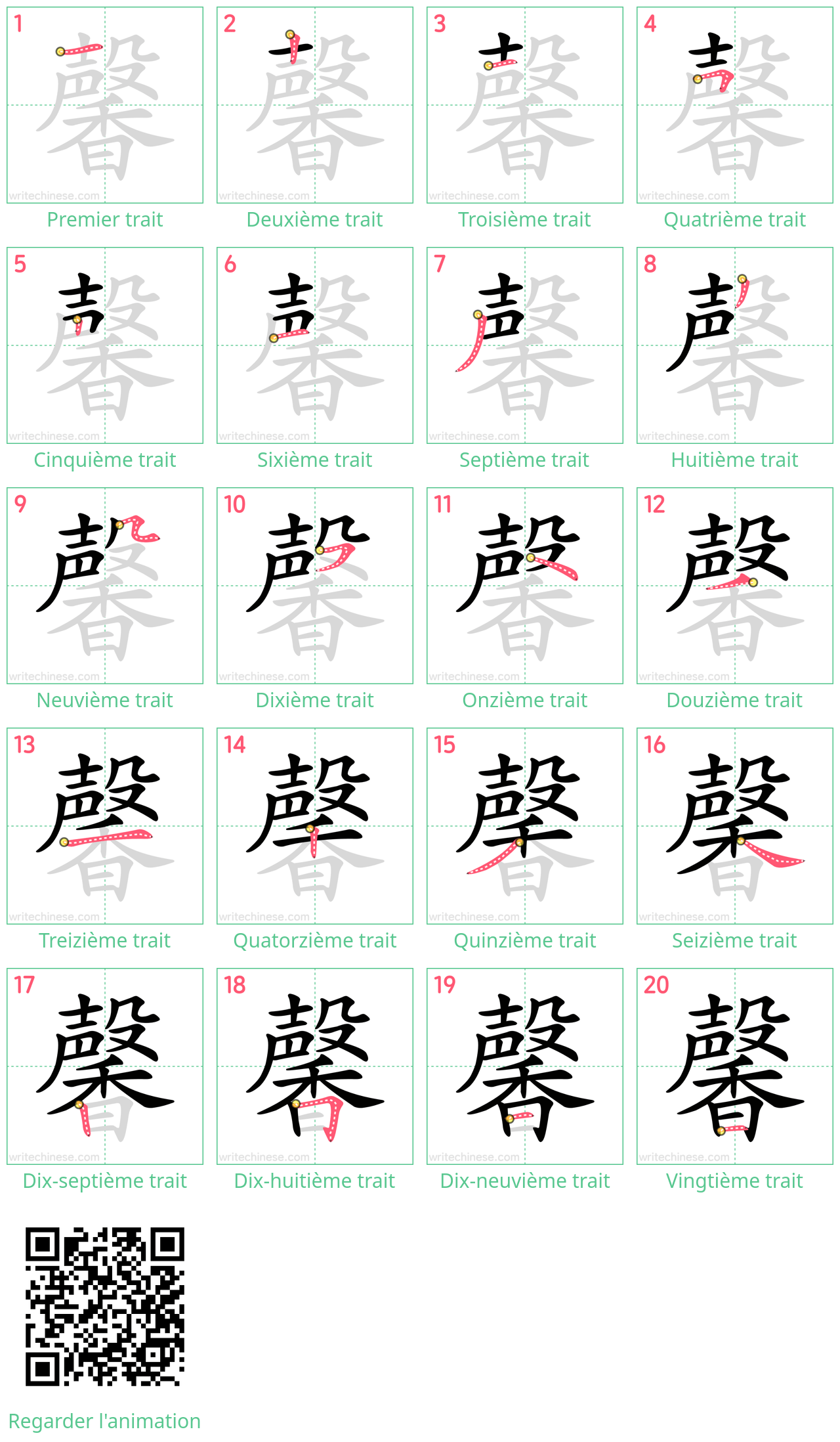 Diagrammes d'ordre des traits étape par étape pour le caractère 馨