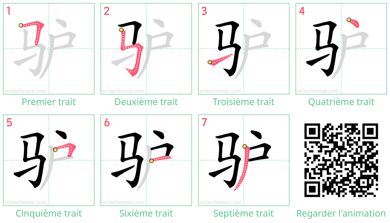 Diagrammes d'ordre des traits étape par étape pour le caractère 驴