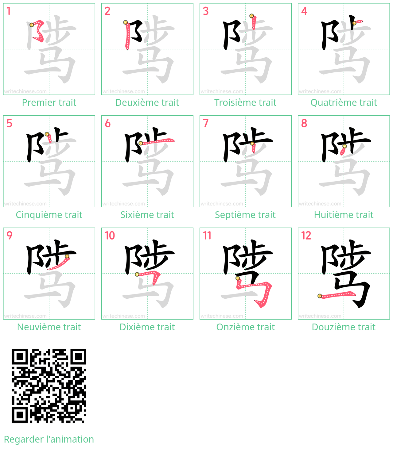 Diagrammes d'ordre des traits étape par étape pour le caractère 骘