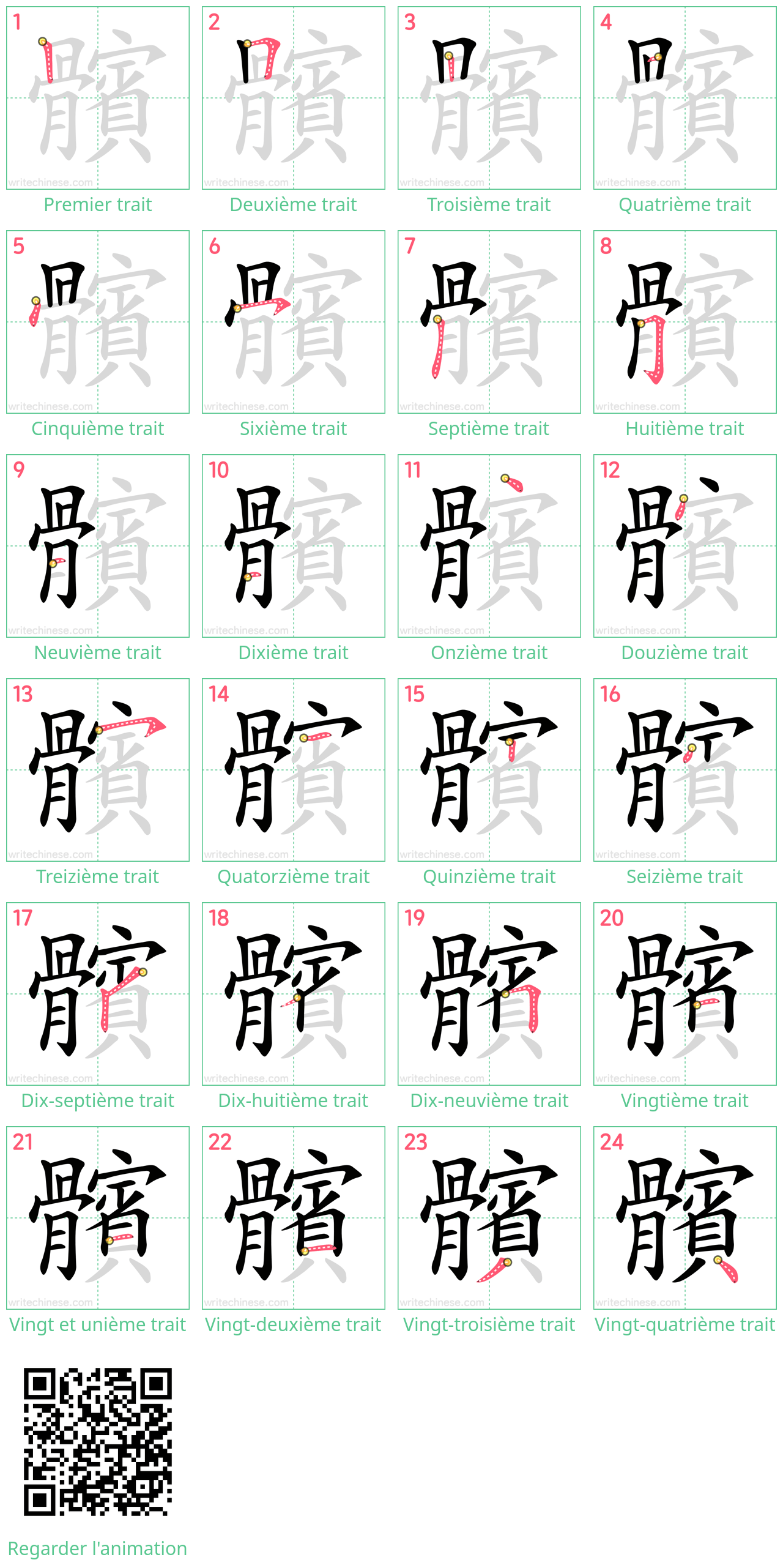 Diagrammes d'ordre des traits étape par étape pour le caractère 髕