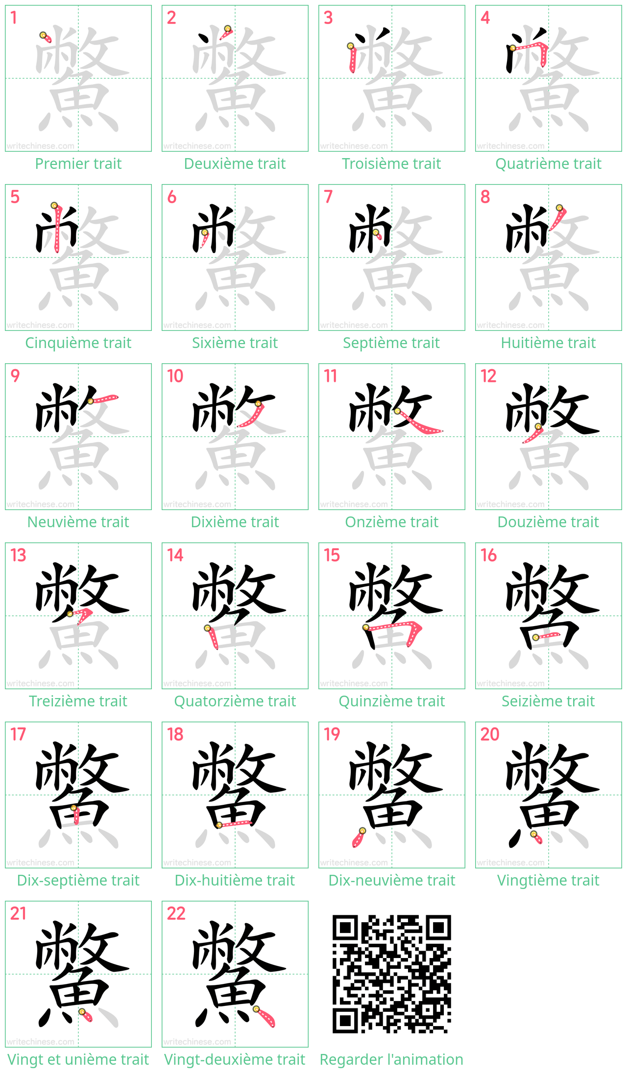 Diagrammes d'ordre des traits étape par étape pour le caractère 鱉