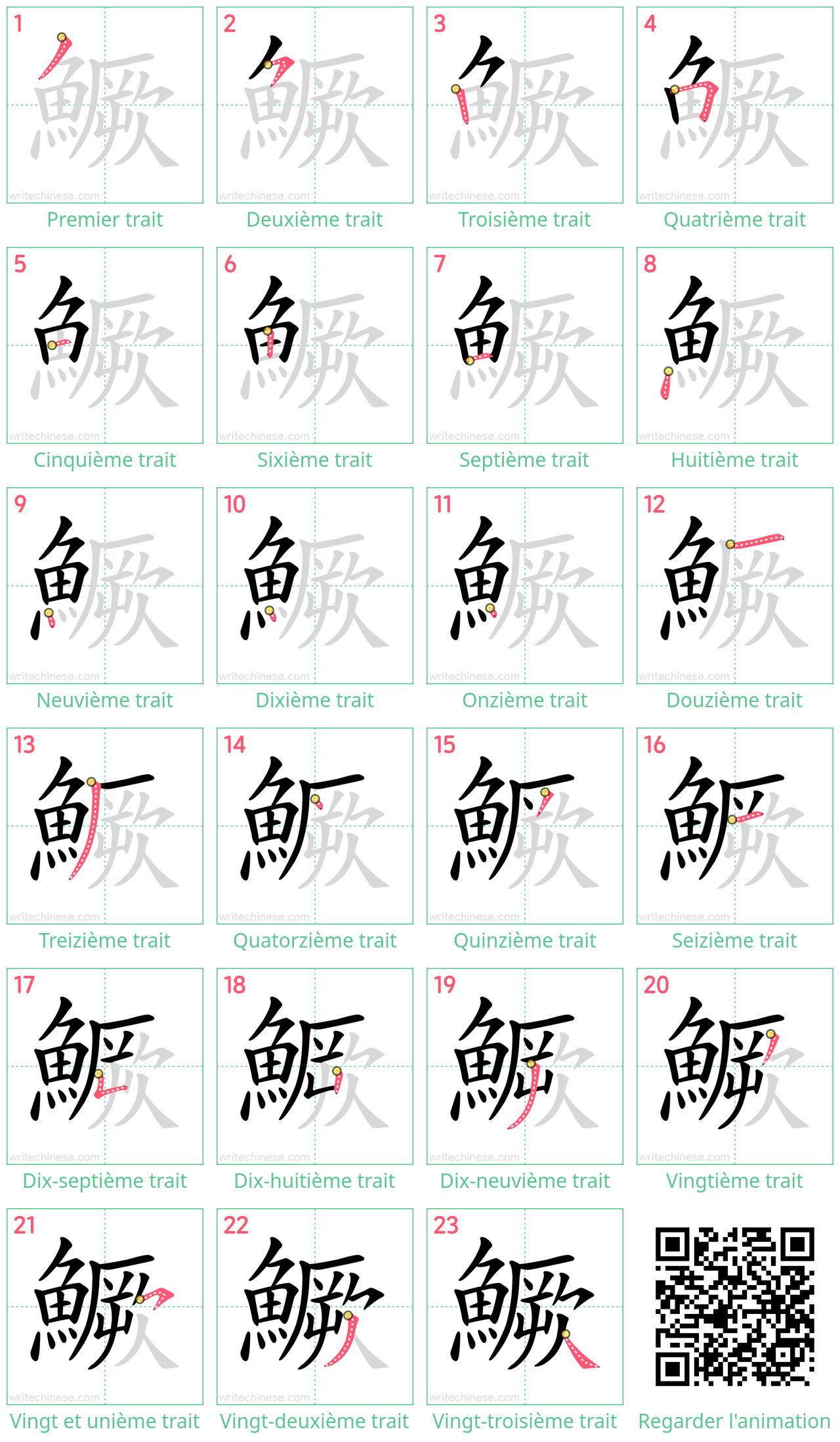 Diagrammes d'ordre des traits étape par étape pour le caractère 鱖