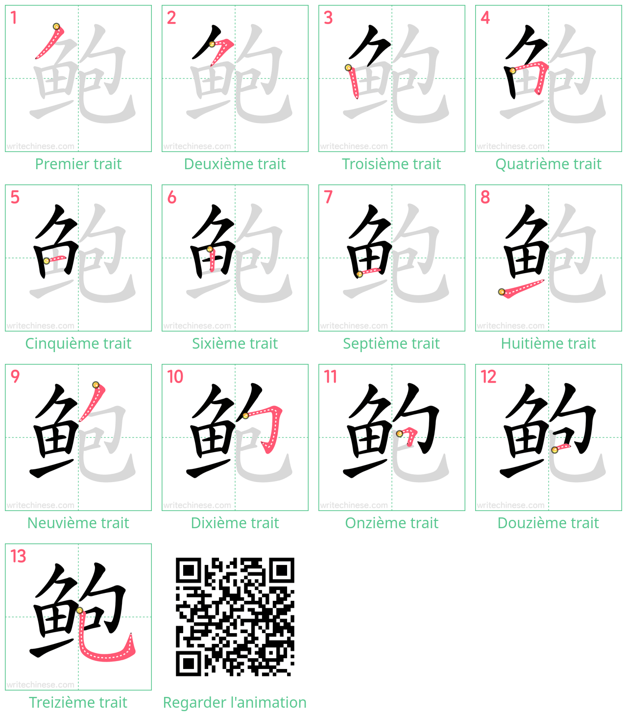 Diagrammes d'ordre des traits étape par étape pour le caractère 鲍