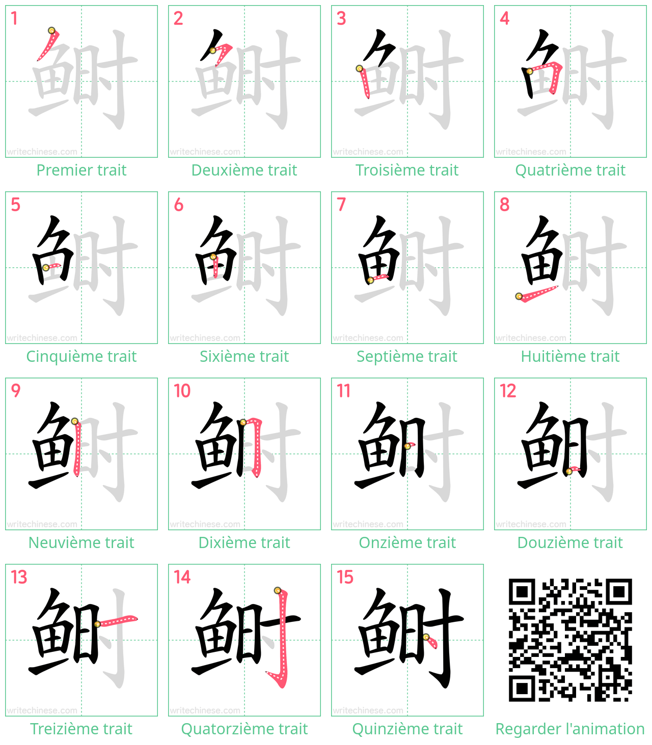 Diagrammes d'ordre des traits étape par étape pour le caractère 鲥