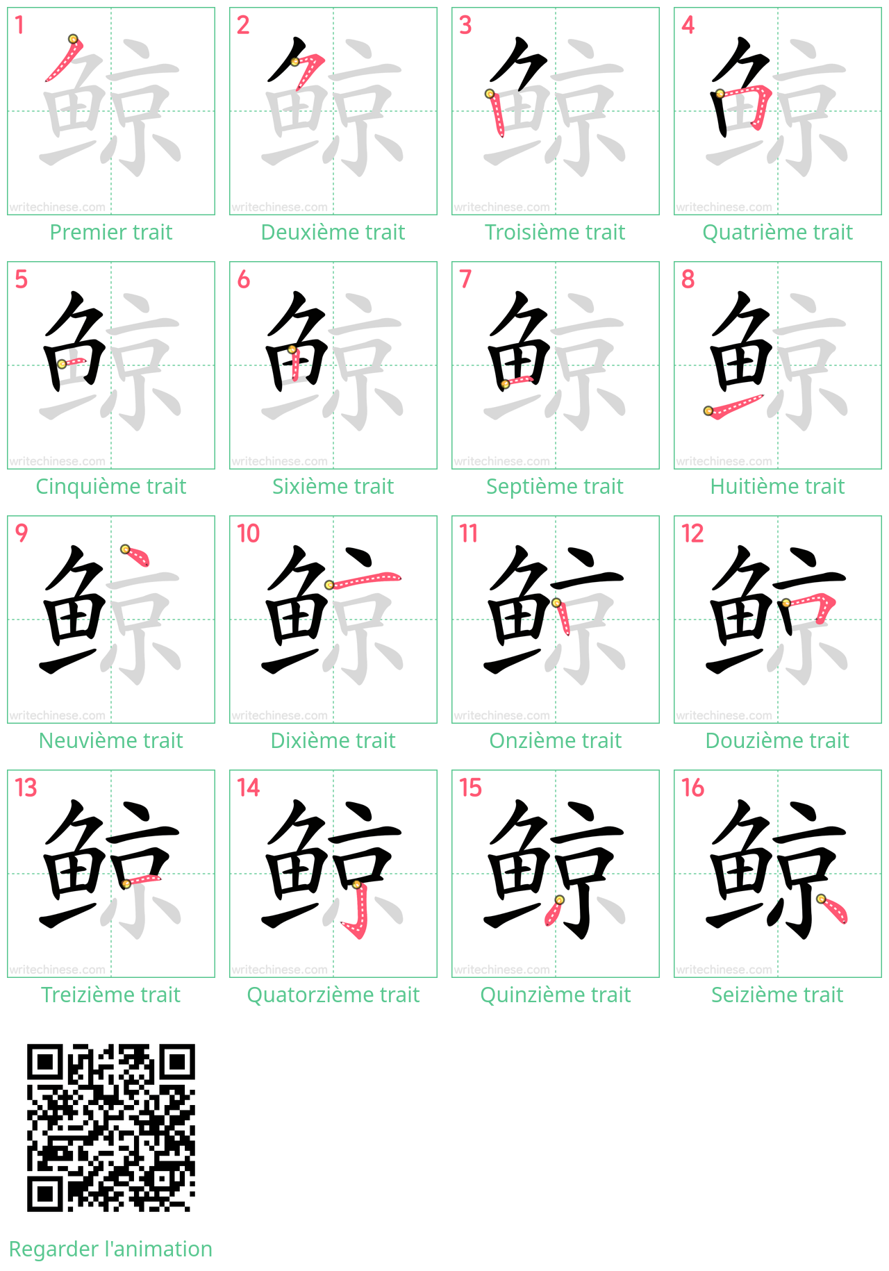 Diagrammes d'ordre des traits étape par étape pour le caractère 鲸