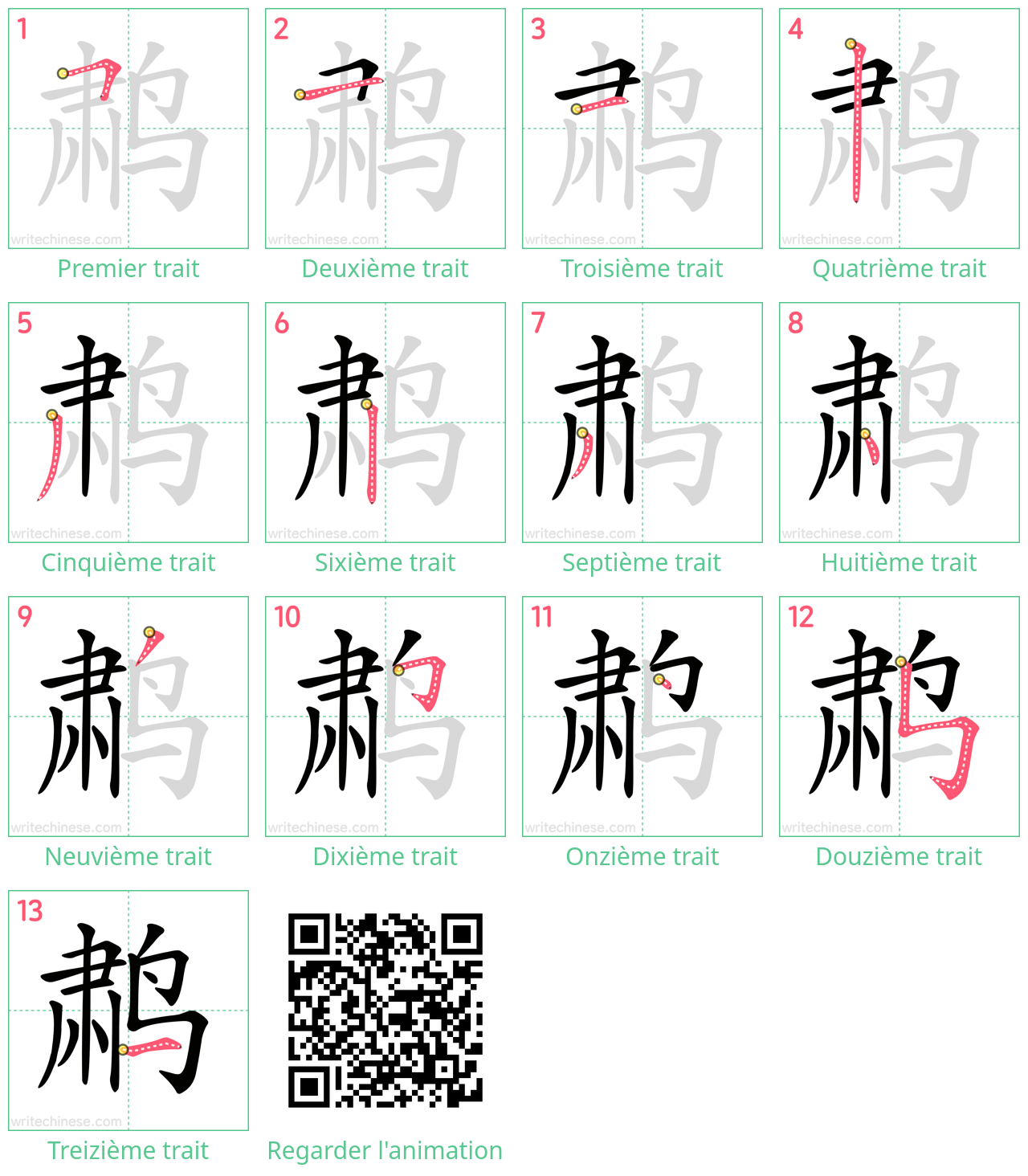 Diagrammes d'ordre des traits étape par étape pour le caractère 鹔