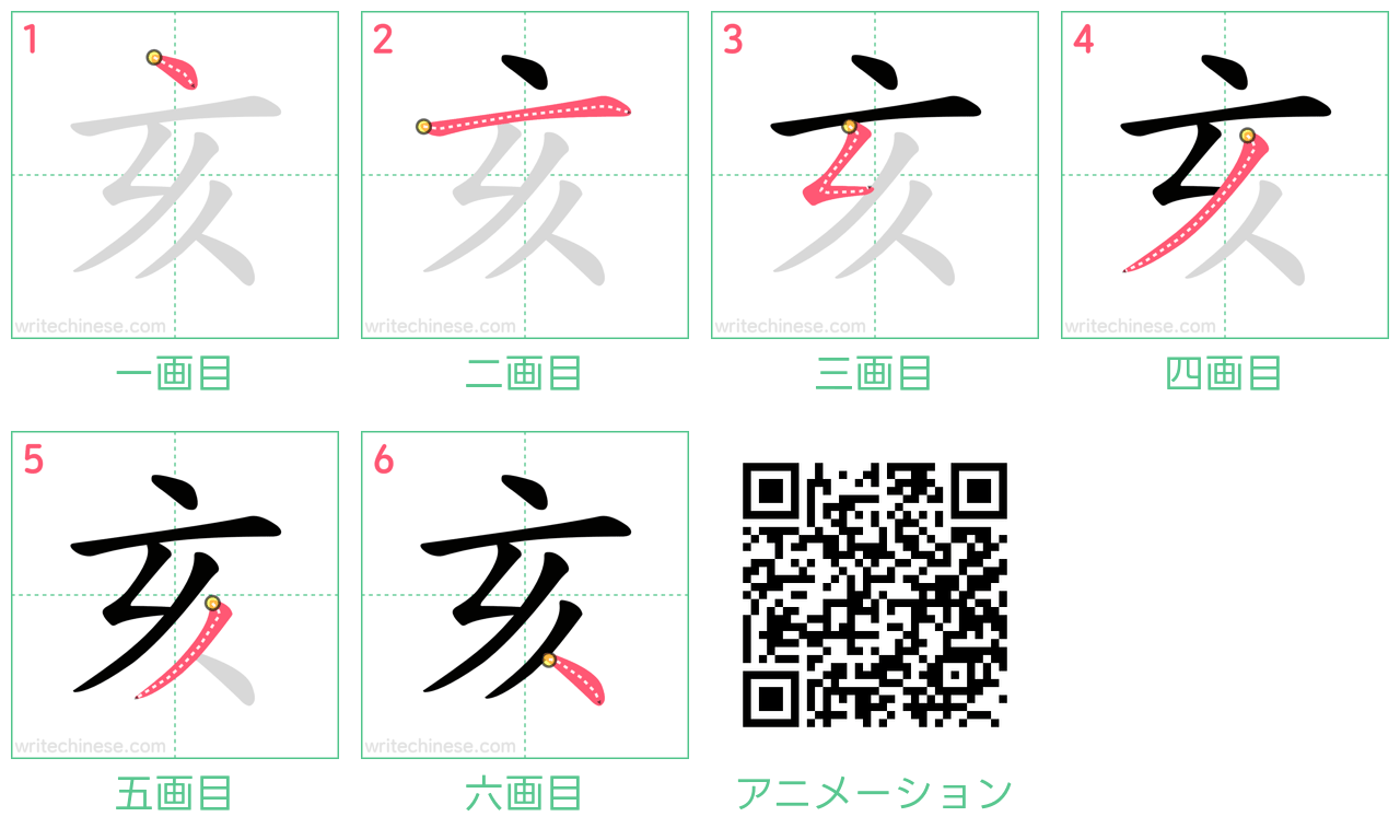 中国語の漢字「亥」の書き順 筆順