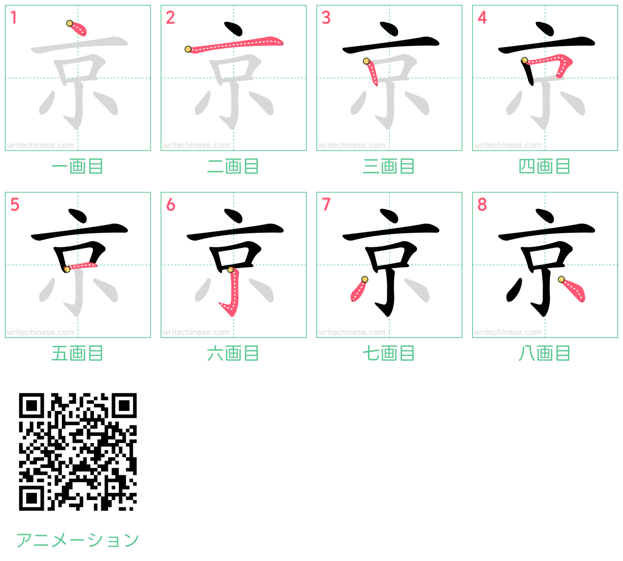 中国語の漢字「京」の書き順 筆順