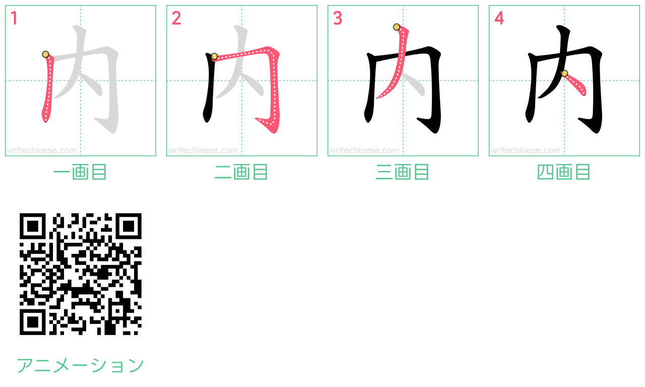 中国語の漢字「内」の書き順 筆順
