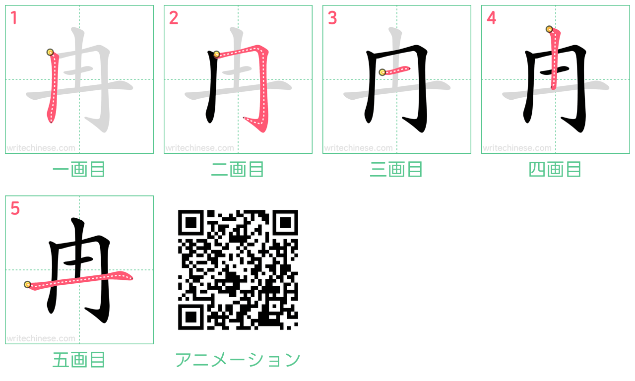 中国語の漢字「冉」の書き順 筆順