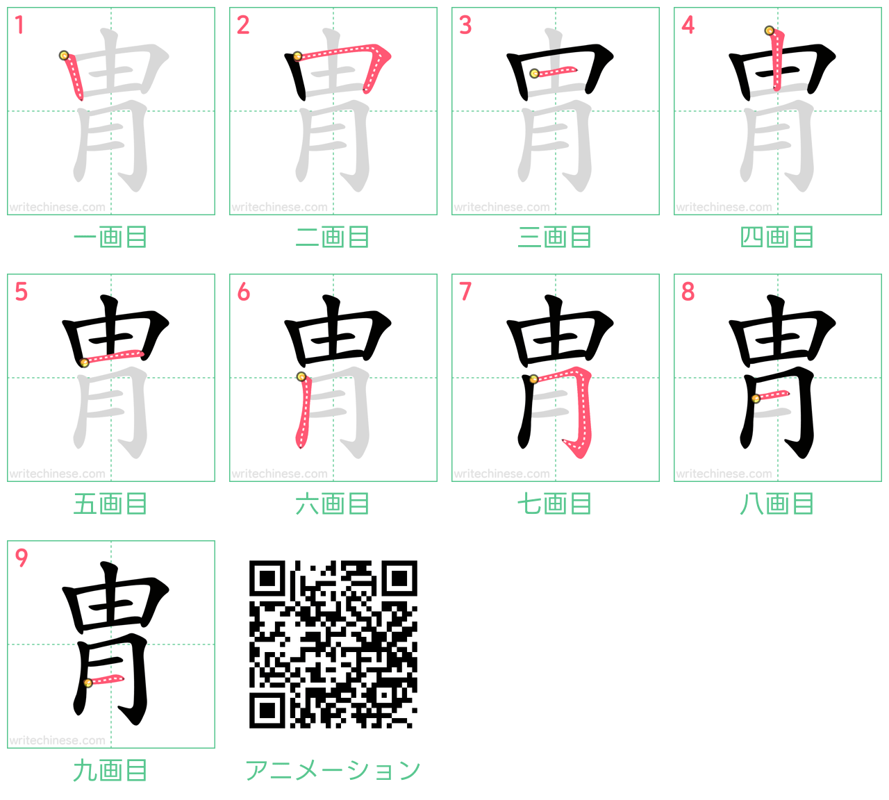 中国語の漢字「冑」の書き順 筆順