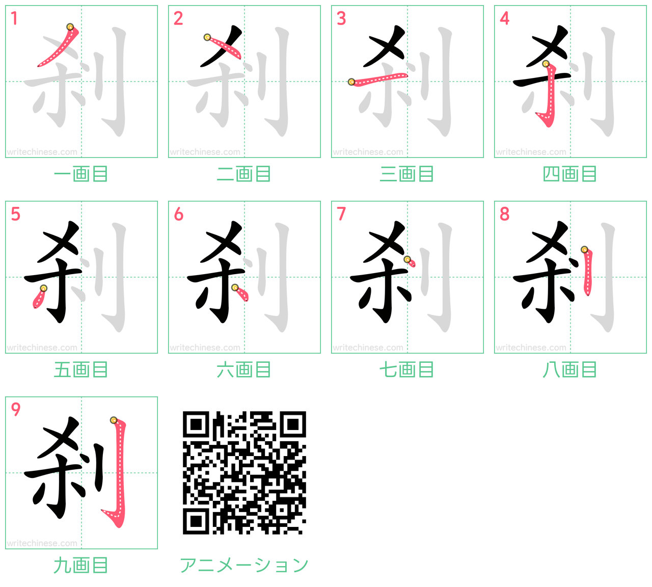 中国語の漢字「剎」の書き順 筆順
