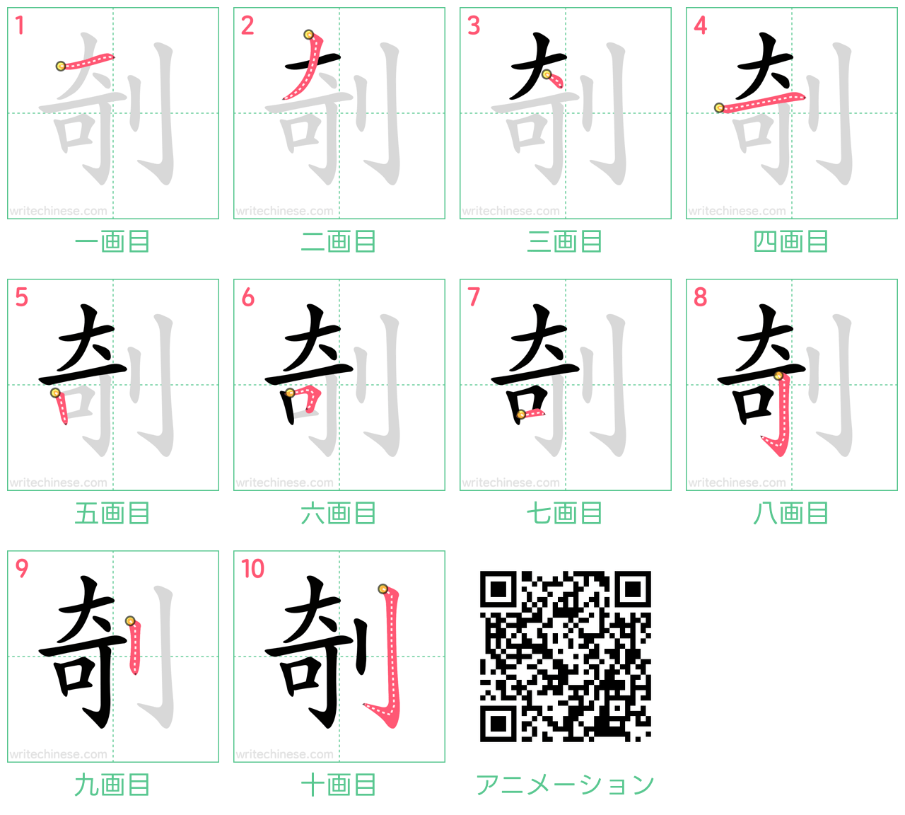中国語の漢字「剞」の書き順 筆順